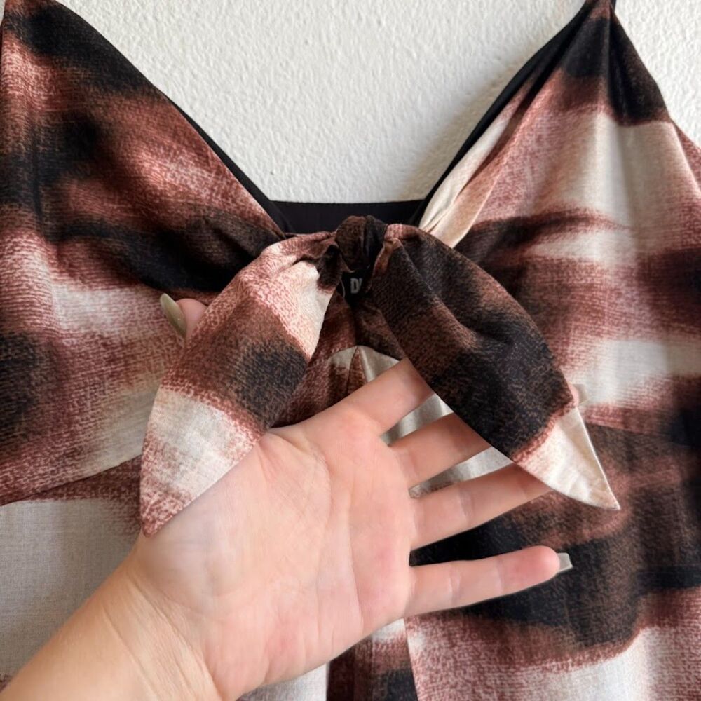 DKNY 100% Cotton Knotted Tie Front Maxi Sun Dress in Brown Ombre Stripe size M - Picture 5 of 16